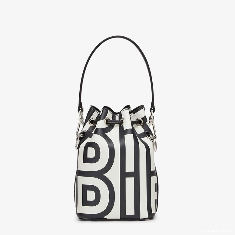 Cheap HOT White Leather Mon Bucket Capsule In Bag Black Mini Tresor Fendi Fendi Roma 0713